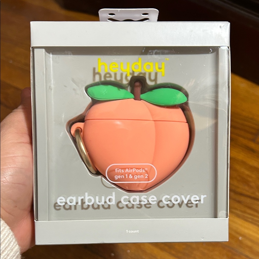 Heyday Peach Earbud Case with Green Leaf